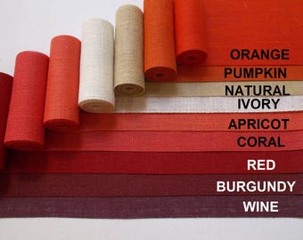 3 Inch Burlap Ribbon - Orange, pumpkin, apricot, coral, red, burgundy, wine