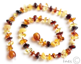 Baltic Amber Baby Teething Necklace, Multicolor Free Form Amber Beads