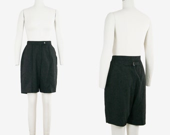 Vintage 1950s Shorts - Buckle Back - High Waist - Gray - Brushed Cotton - Medium - 28 in. Waist