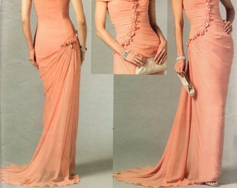 Vogue Designer Pattern 2890 Bellville Sassoon EVENING DRESS w/Train & Shrug Misses Sizes 8 10 12