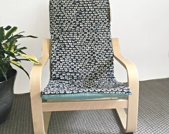 Kid's Chair Cushion/Natural Latex Cushion/Organic Cover/Organic Canvas/Reversible/Blue/Kid's room decor