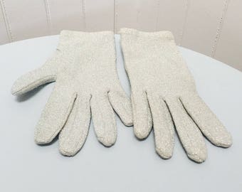 Vintage 1960s Silver Formal Ladies Wrist Length Gloves
