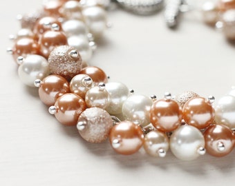 Wedding Bridesmaid Jewelry Pearl Cluster Bracelet - Beige Dreams