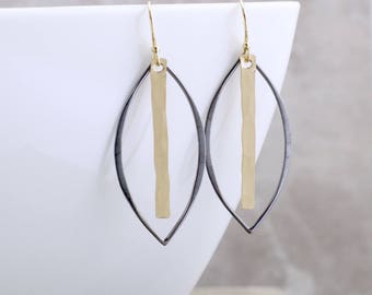 Minimalist Black And Gold Earrings Gold Dangle Earrings Oxidized Black And Gold Earrings Simple Gold Earrings Chic Earrings Edgy Earrings