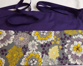 Yellow and Purple Floral Waitress/Teacher/Vendor/Server/Half/3 Pocket Apron