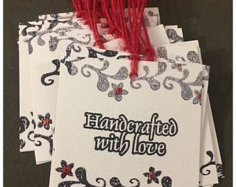 Handcrafted with Love Handmade Distressed Tags Cards Customer Thank You Customize Set of 15