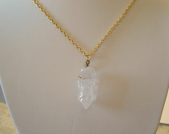 Quartz Crystal Necklace Crystal Point Pendant Quartz Pendant Stone Necklace, Crystal Pendant Wire Wrapped Necklace, Jewelry