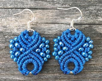 SALE Micro-Macrame Earrings - Blue