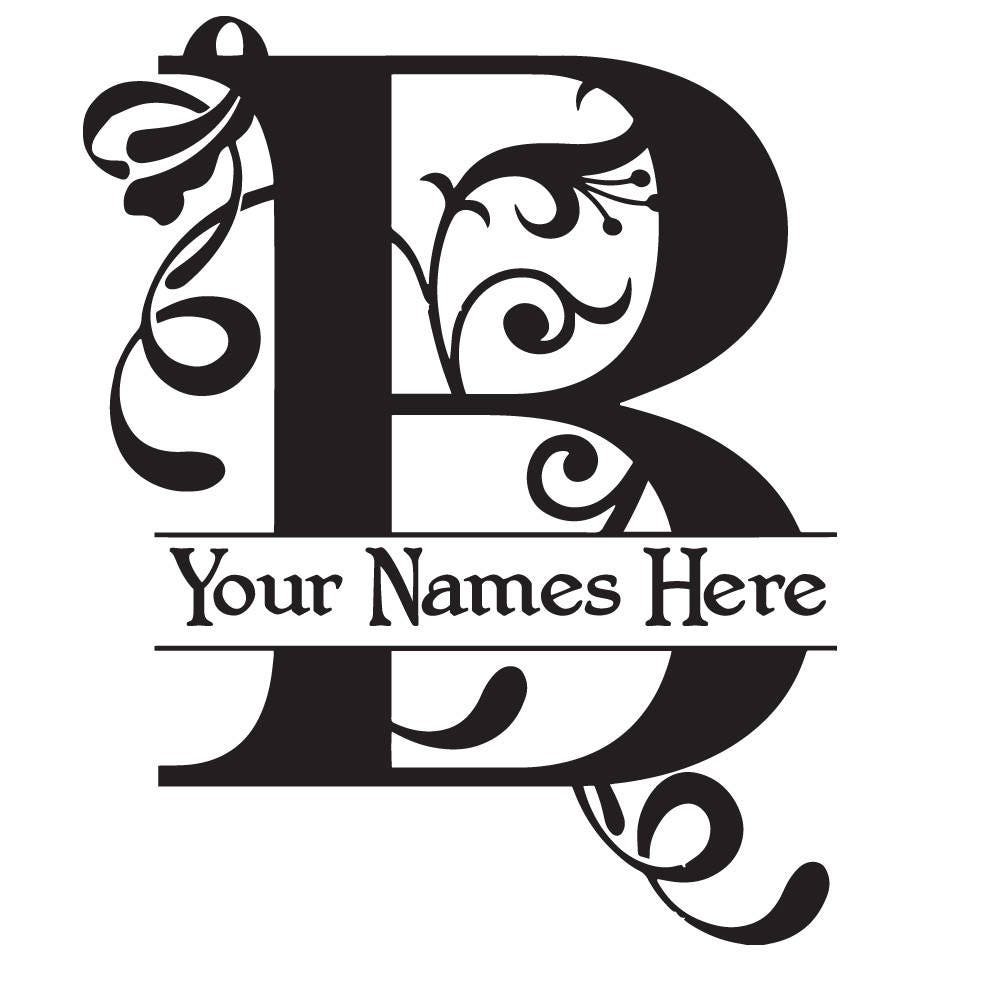 Download MONOGRAM B - Flourish with Initial and Names - Black Decal