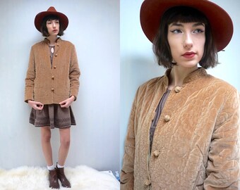 VELVET JACKET Boho Jacket Quilted Jacket Hippie Jacket Asian Jacket Womens Jacket Chinese Jacket 70s Jacket Brown Jacket