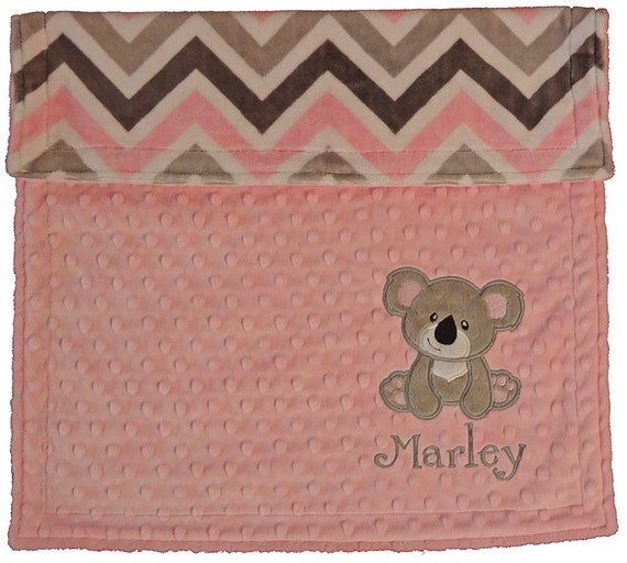Personalized Minky Baby Blanket Baby Koala Blanket Pink and