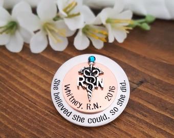 RN Nursing Pin For Nurse Graduation | RN Pin Gift For Nurse Graduate | Two Toned Nurse Pin | Copper and Silver RN Nurse Pin Pinning Ceremony