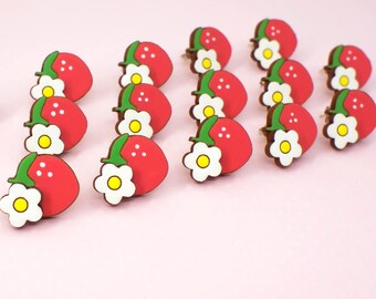 laser cut / hand painted wooden earrings - strawberry
