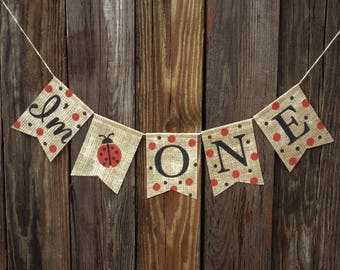 I'M ONE Banner, First Birthday, Girl Birthday, Birthday Banner, Ladybug Birthday, Photo Prop, 1st Birthday Banner, Ladybug Banner