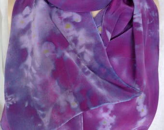 silk scarf crepe large long Purple Wisteria unique wearable art women hand painted luxury fashion