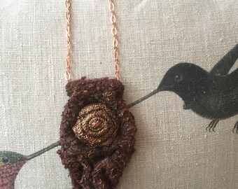 Hessian Rose Steampunk/Boho/Goth Fabric Pendant