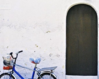 cobalt Blue white brown bicycle photograph door bike abstract Asia travel