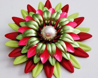 Huge Vintage Funky Metal Flower Power Brooch Pin