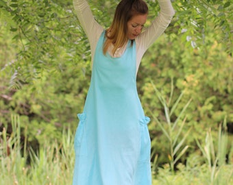XS-5X No Ties Apron in Light Blue Linen