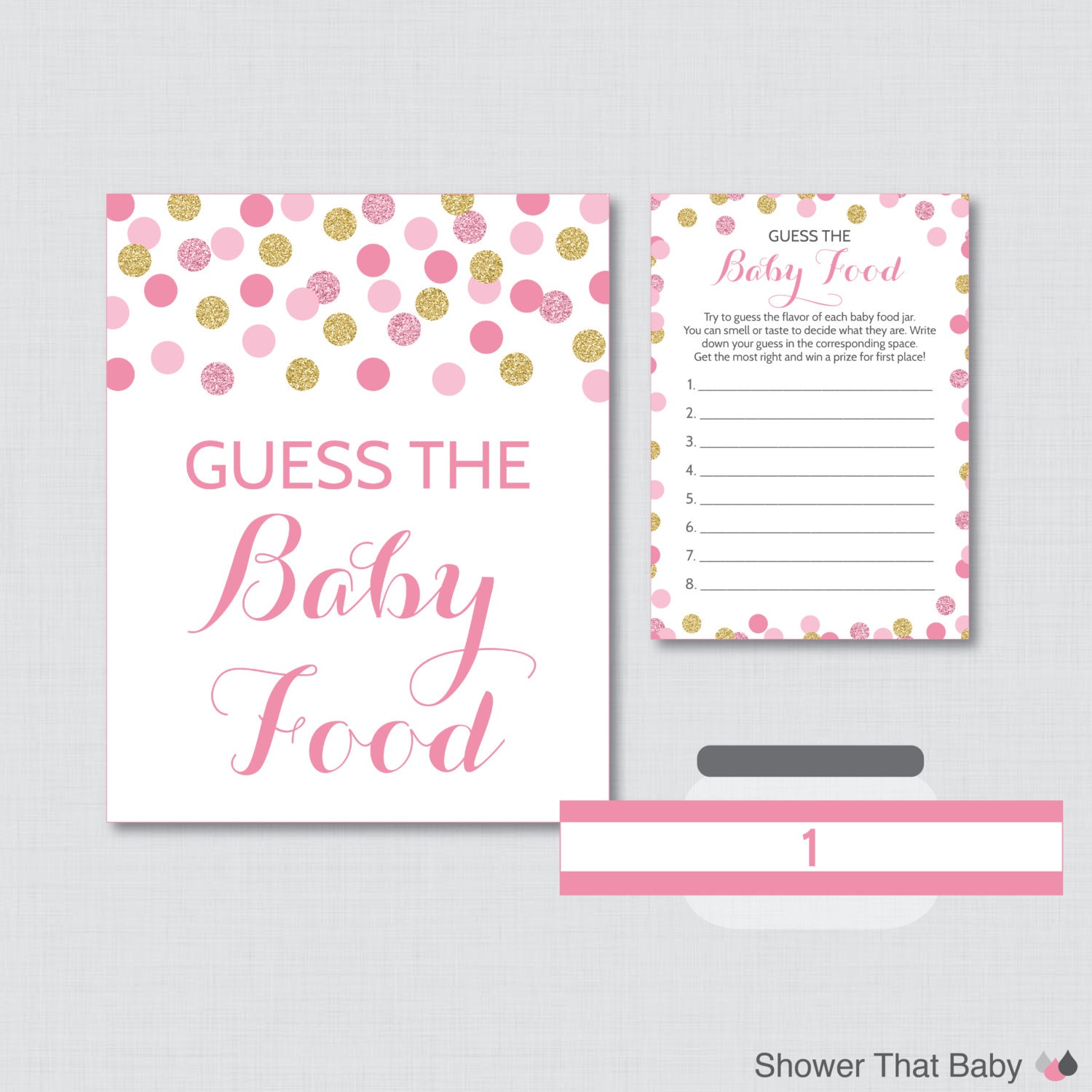 Pink and Gold Baby Shower Baby Food Game Guess the Baby Food