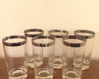 Silver Rimmed Tall Drinking Glasses