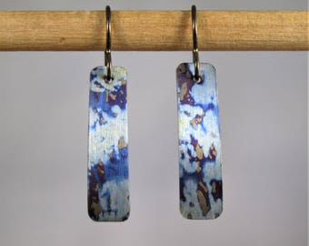 Blue Multi-Colored Pure Titanium Rectangle Earrings