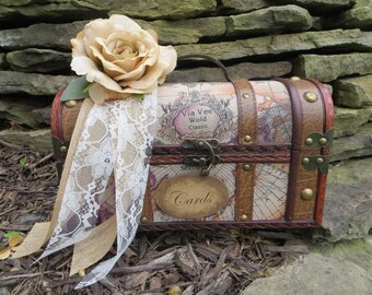 Medium Vintage Style Travel Wedding Trunk, Wedding Card Holder, Card Box, Money Holder, Money Box, Wedding Suitcase, Rustic Wedding Box