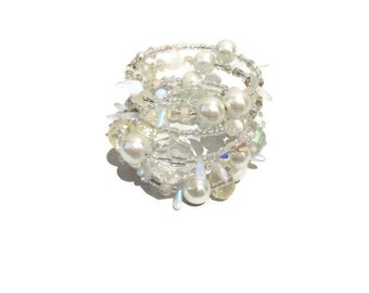 Swarovski crystal pearl bracelet sparkling wraparound layered