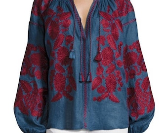 Vyshyvanka oversize blouse with embroidery Loose fit Mexican blouse Urban chic Casual style ljm