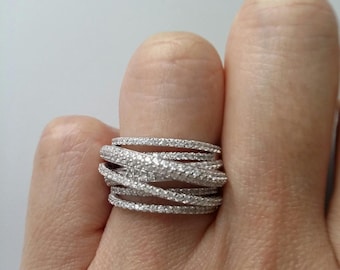 Solid silver ring set with zirkonias - ring interlaced field oxide of zirconium - Sterling Silver 925 - silver 925