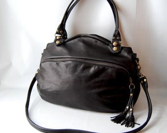 SALE- SP12 leather bag in black - antique brass hardware