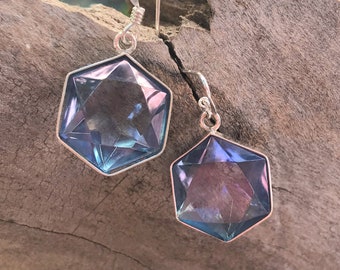 Tanzanite / Lavender Aura Flower of Life Earrings - set in Sterling Silver - A Grade ! Powerful