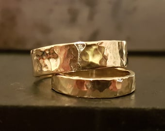 9k Gold Wedding Band Set, His and Hers Wedding Band Set, Handmade Timeless 9k Gold Rings, Bridal Jewelry