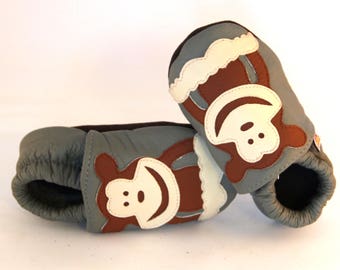 Handmade leather soft sole shoes - first shoes for babies - baby, infant, pre-walkers, first walkers, slippers - Grey Monkey