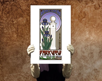 Mackintosh Iris Arts And Crafts Mission Craftsman Floral Print Wright Garden Parkview Flower Rennie Nouveau Decor Poster Gothampark Gavron