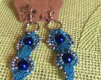 Blue and silver dangling earrings