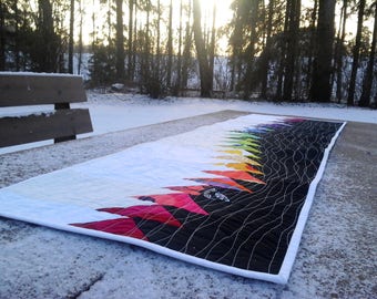 Modern quilted table runner from Marimekko fabric, rainbow table topper centerpiece, Scandinavian decor, wall hanging, textile art