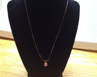 Vintage Goldtone Necklace with Pink Gemstone Pendant, Length 24''