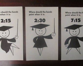 Vintage Flash Cards, Telling Time Full Color Flash Cards, 1963 Educational Flash Card Game, Elementary Game, Homeschool Game