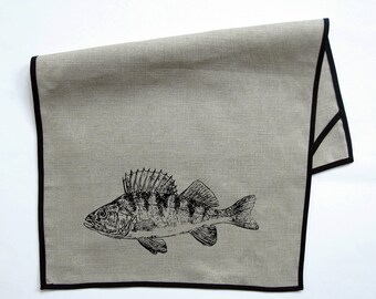 Perch - hand sewn and screen printed linen tea towel