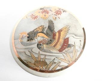 Ceramic Box - Gilded - Vintage - White Porcelain - Illustrated Ceramic