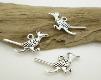 Roadrunner Charm, Bird Charm, Silver Roadrunner, Southwest Charm, Tribal Charm 30x14mm (6)