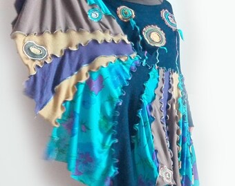 upcycled clothing, upcycling, boho dress, recycled cloth, recycled clothing, cotton dress, size medium large, bohemian clothing