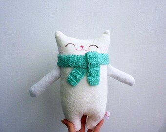 Stuffed cat, stuffed animal, cloth cat, doll cat, plush cat, nursery decor, cat softie, white cat, stuffed for kids, plush doll, plushie