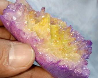 Multi Aura Quartz, Purpel And Yellow Aura Crystal, 120 Gram