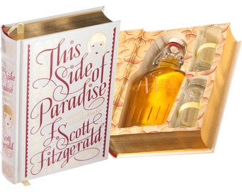 Mini-Bar Hollow Book with Flask & Shot Glasses - This Side of Paradise by F. Scott Fitzgerald (Leather-bound) (Magnetic) (Custom-Etched)