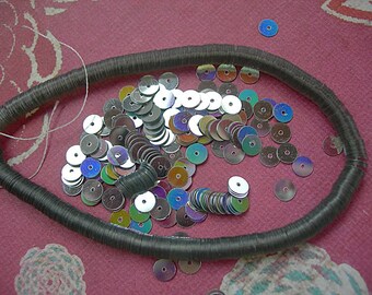 Silver AB Sequins 5mm flat Rainbow Metallic Vintage French Strand couture Bohemian Paris lot 1 full strand (see Item Details)