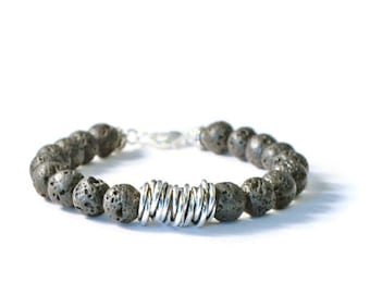 Lava Rock & Antique Silver Aromatherapy Essential Oil Diffuser Bracelet