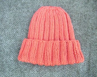 Knitted Orange / Tangerine Ribbed Hat