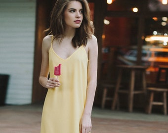 Silk slip dress / Yellow slip dress
